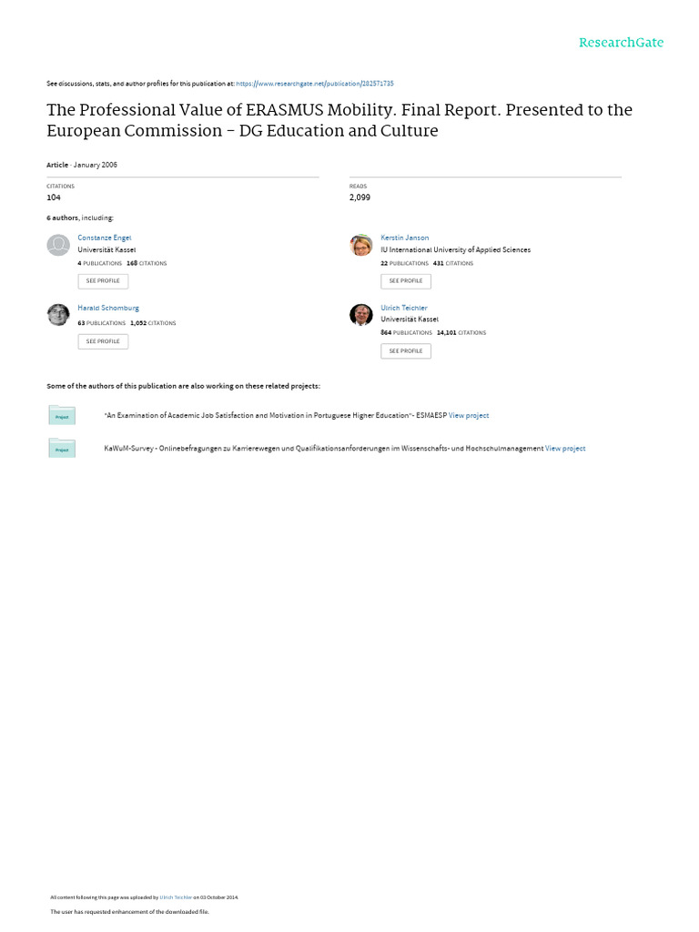 The Professional Value Of Erasmus Mobility Final R Pdf Employment