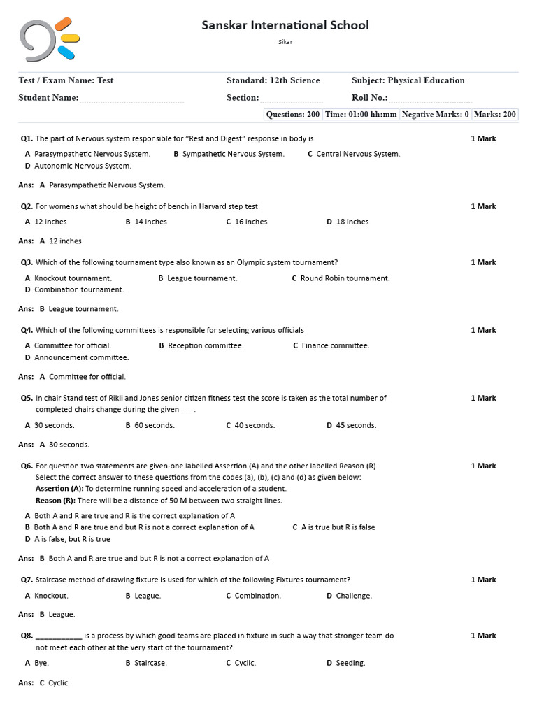 PE Questions PDF | PDF | Physical Fitness | Tournament