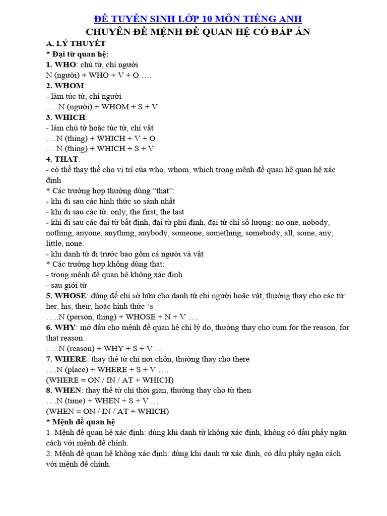 On thi vao lop 10 chuyen de menh de quan he tieng anh pdf
