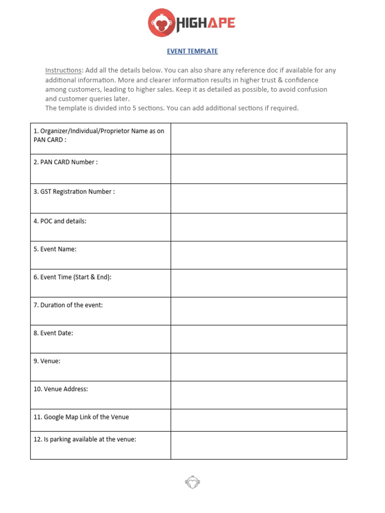 High Ape Event Planning Template | PDF | Computing
