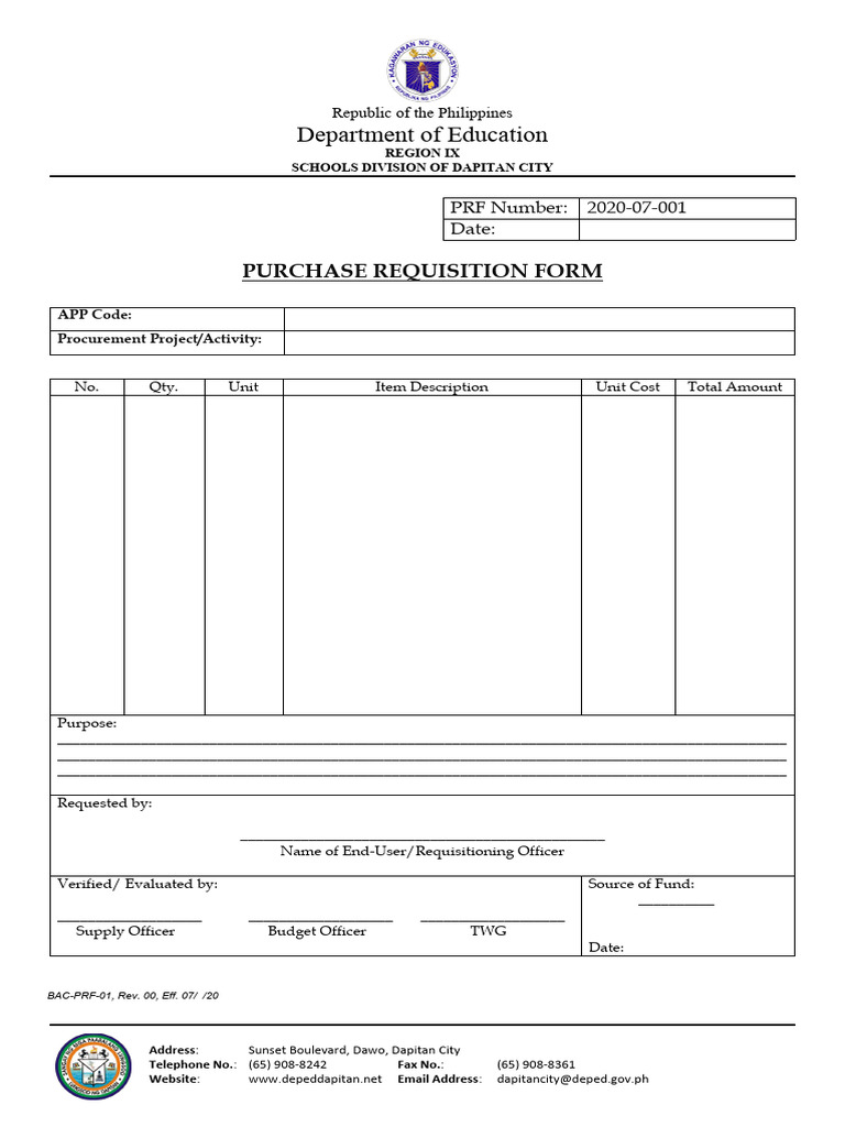 Dapitan City Purchase Requisition Form | PDF
