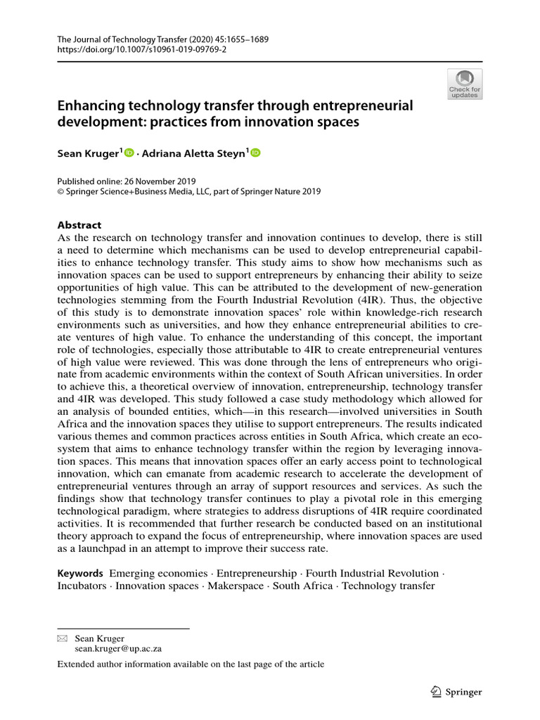 Enhancing Technology Transfer Through Entrepreneurial Development ...