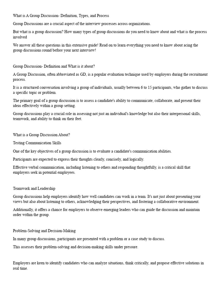 Understanding Group Discussions in Interviews | PDF | Leadership | Job ...