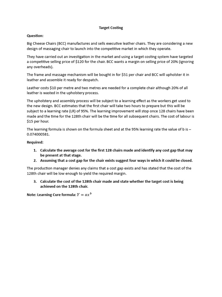 Target and Life Cycle Costing Analysis | PDF | Cost | Private Sector