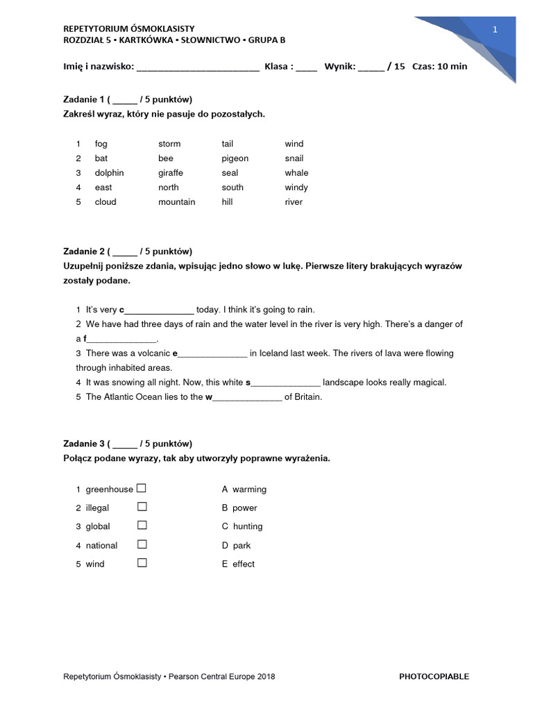 REP8 - Unit 5 - B - Short Test - Vocab | PDF