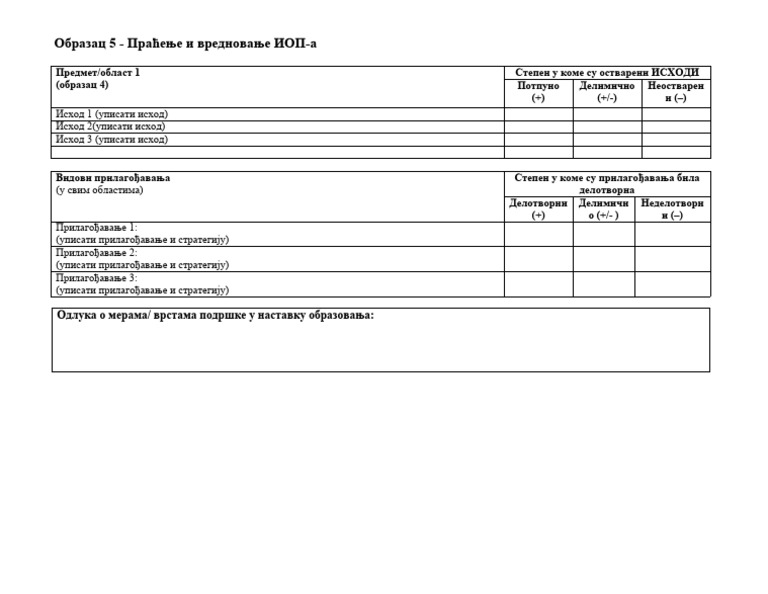 5. Образац за праћење и вредновање ИОПа НОВО | PDF