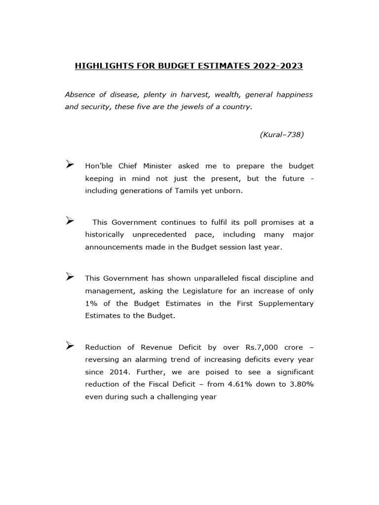 Highlights eng 2022 23 pdf tamil nadu government budget balance