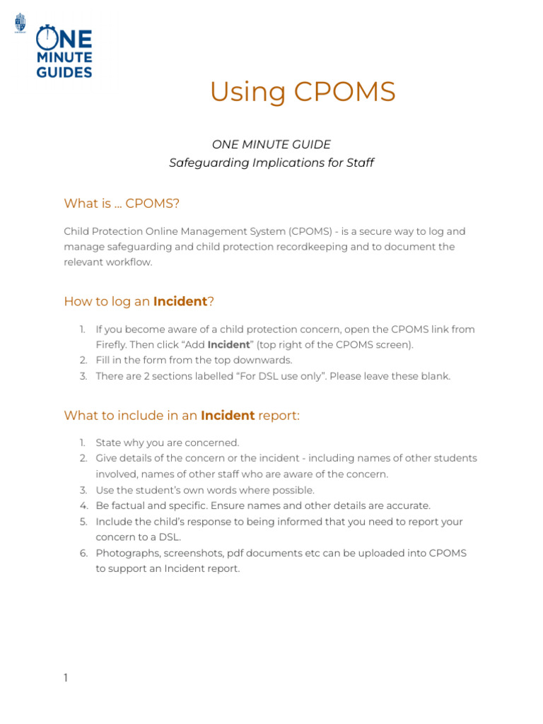 CPOMS Incident Reporting Guide | PDF
