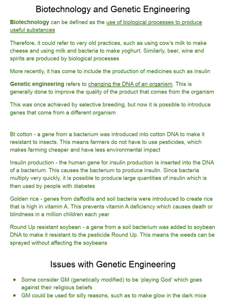 Biotechnology and Genetic Engineering Overview | PDF | Genetic ...