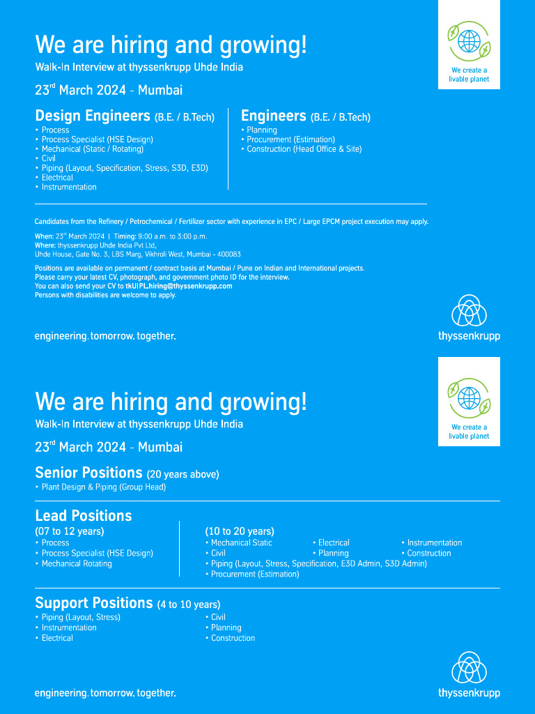 Walk-In Interviews For Various Disciplines - 240316 - 093924 | PDF