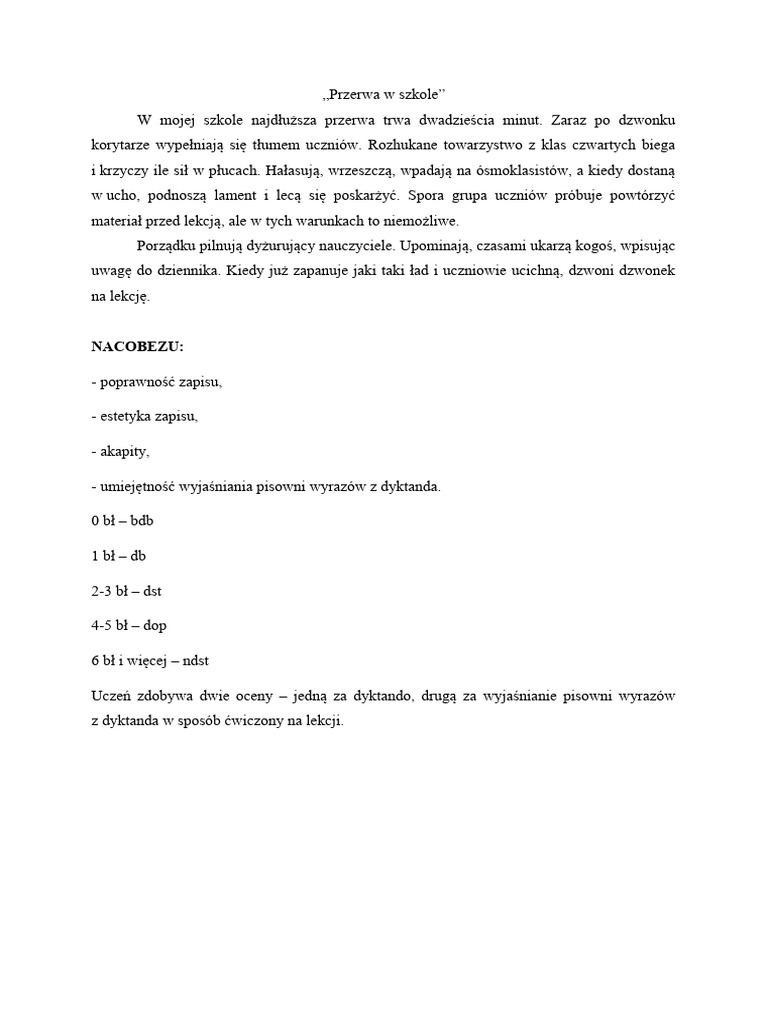Dyktando Klasa 5 U ó Do Druku Dyktando Kl. 5 | PDF