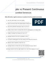 Present Simple Vs Present Continuous - Jumbled-Sentences - Consolidation Worksheet