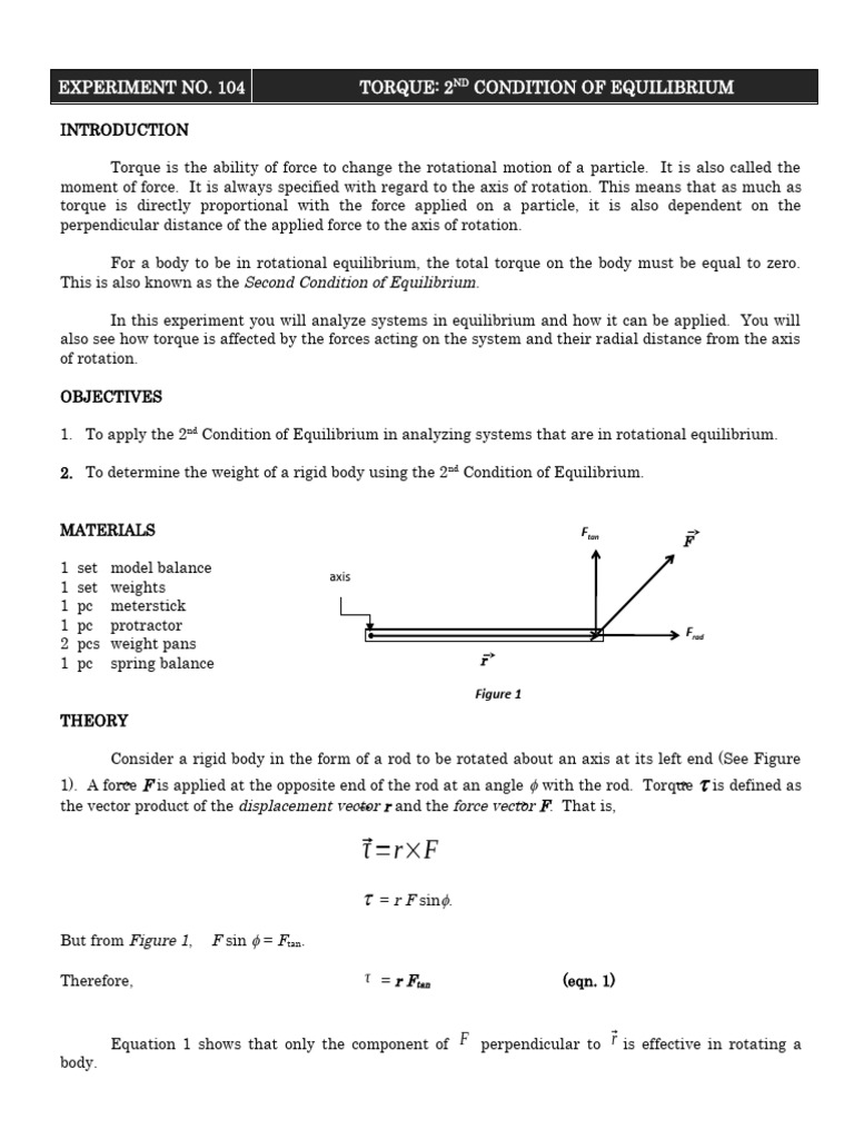 Torque and Second Condition of Equilibrium | PDF | Torque | Force
