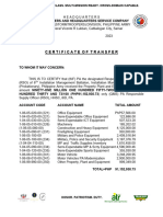 Certificate of Transfer: Headquarters and Headquarters Service Company