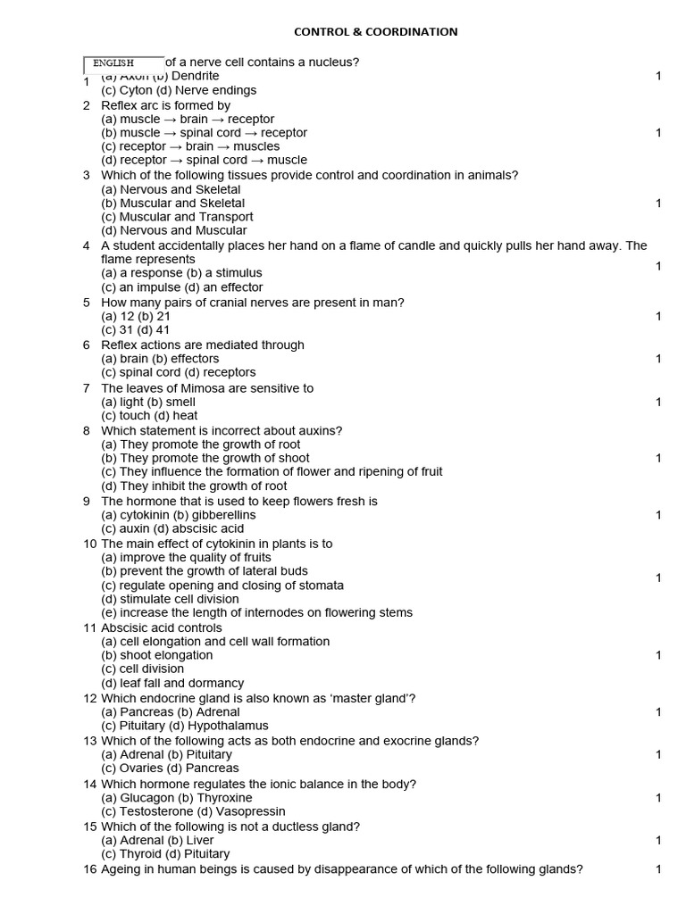 Control and Coordination | PDF | Hormone | Endocrine System