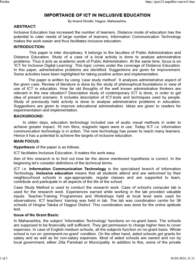 Role Of Ict In Inclusive Education Download Free Pdf Educational