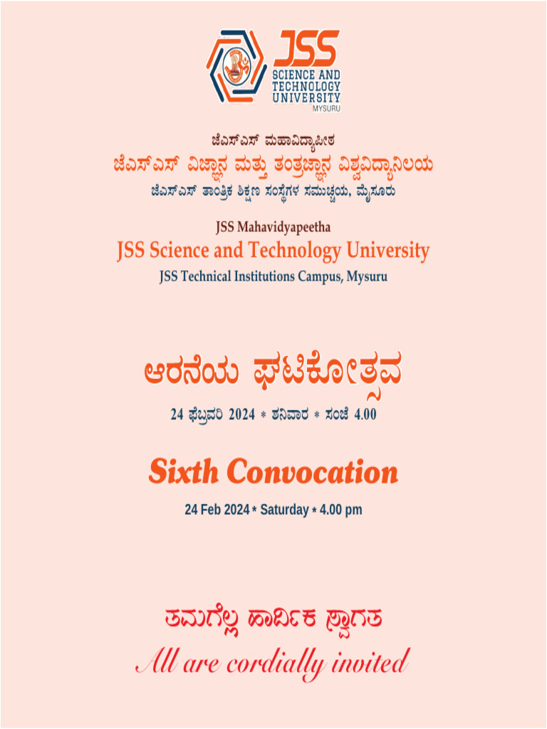 JSS STU - 6th Convocation Invitation | PDF