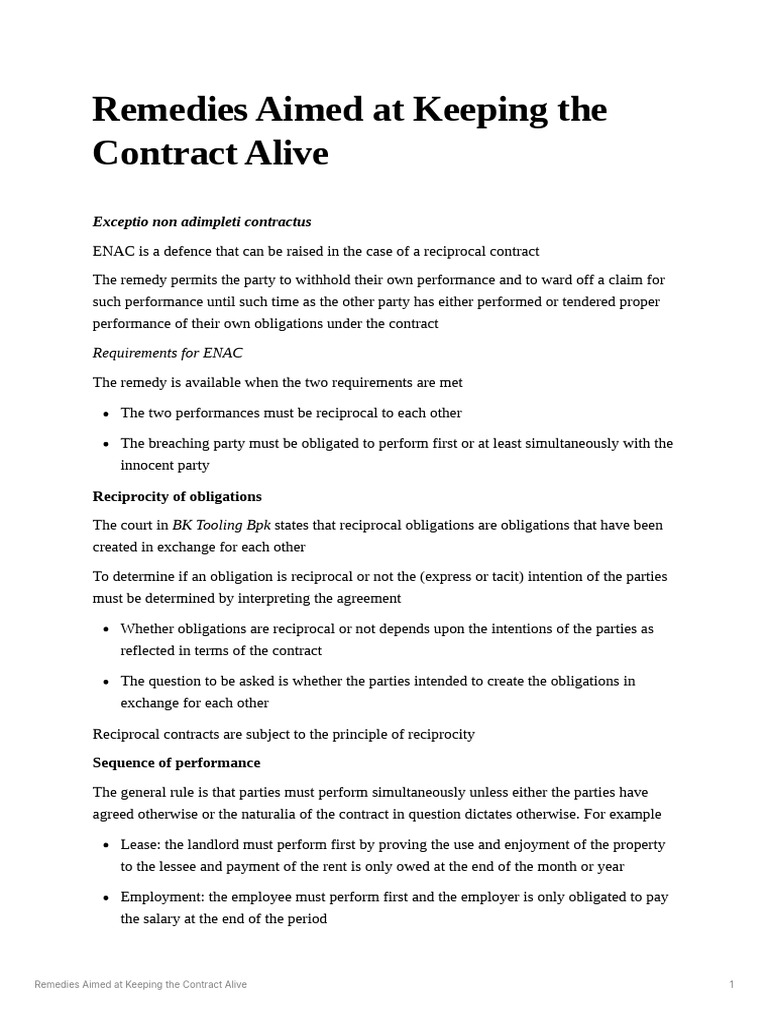 Remedies for Contract Enforcement | PDF | Legal Remedy | Breach Of Contract