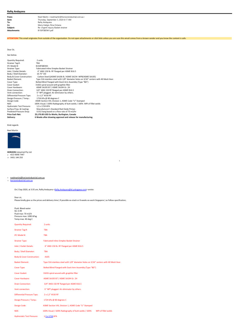 Strainer Ifc by Horizon Other Distributor Aus PDF Mechanical