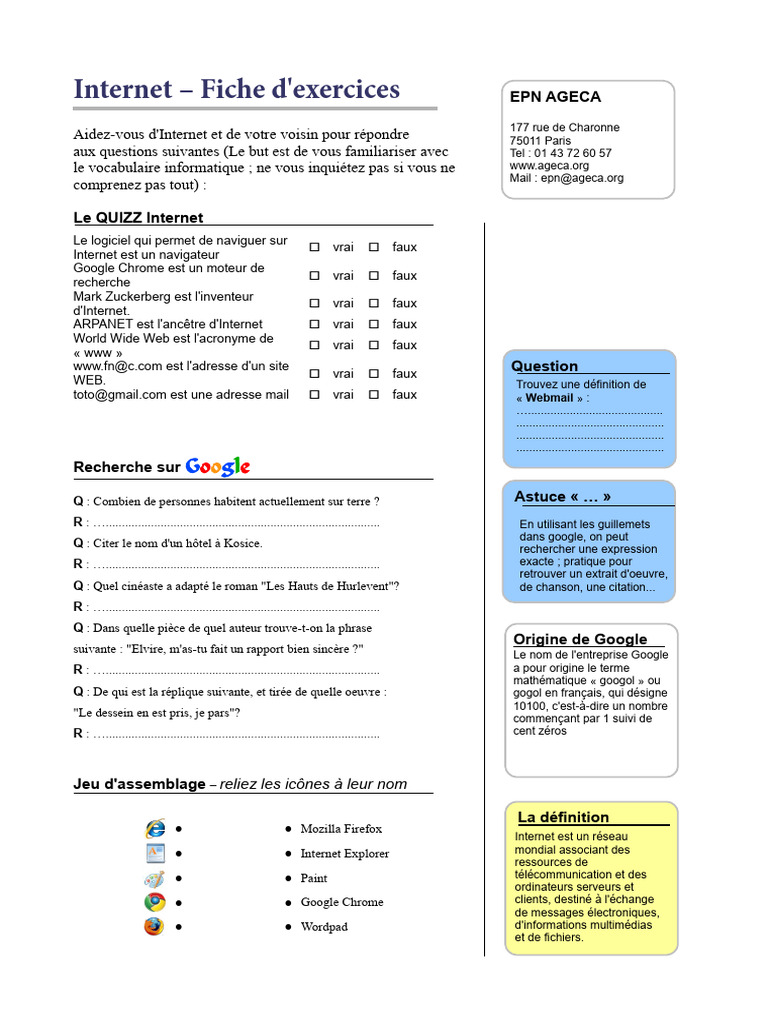 Fiche d'exercices sur Internet | PDF | l'Internet | Internet