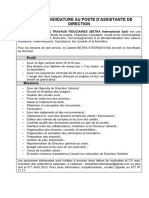 Appel A Candidature Au Poste D'assistante de Direction