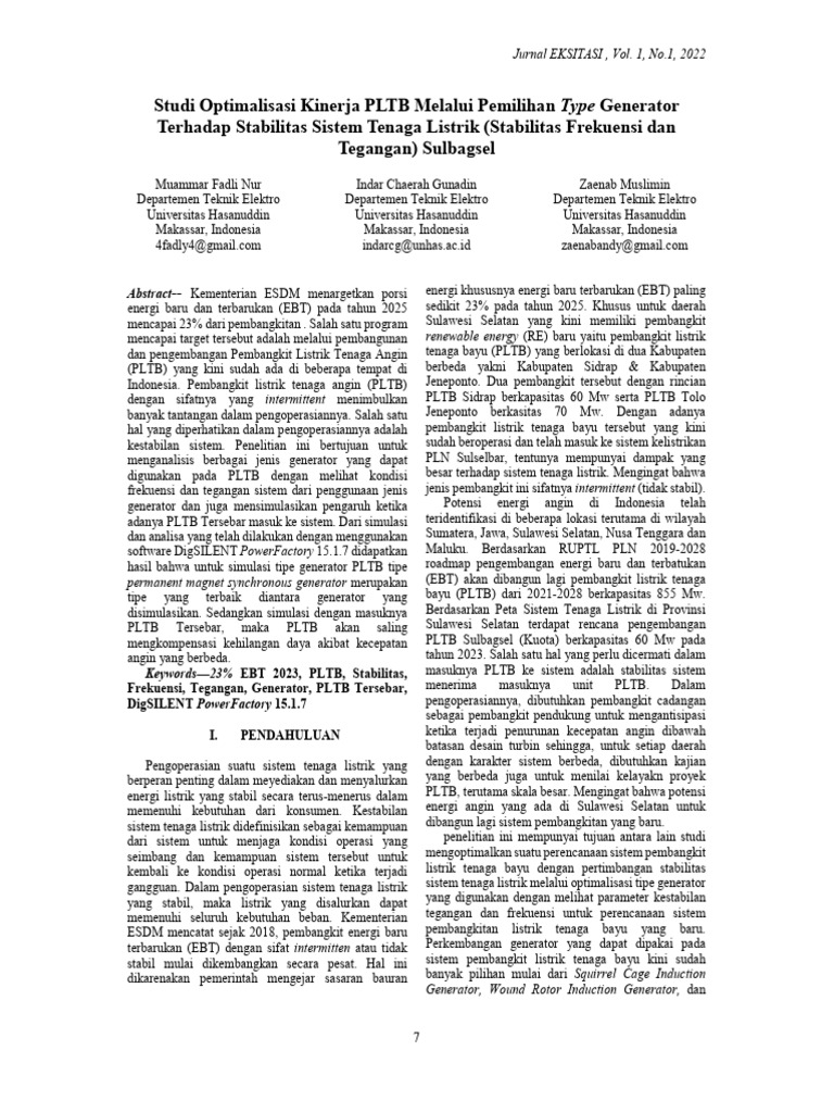 Optimalisasi Generator PLTB untuk Stabilitas | PDF