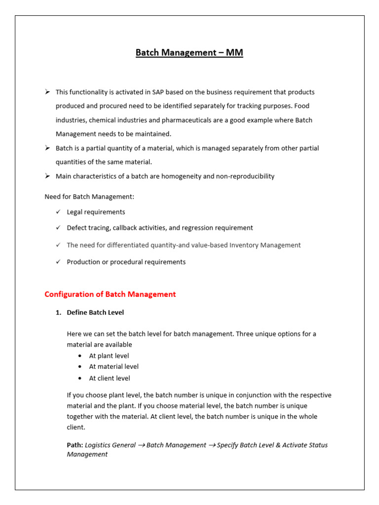Configuring Batch Management in SAP MM | PDF | Logistics | Shelf Life