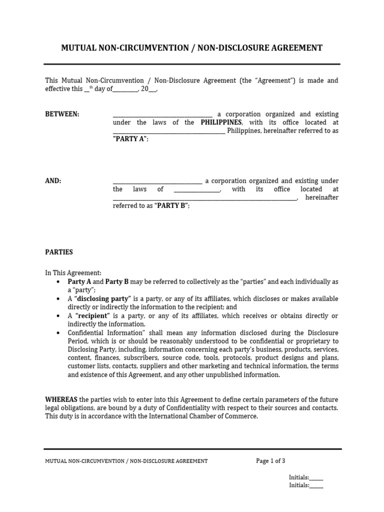 NCNDA Sample PDF Non Disclosure Agreement Private Law