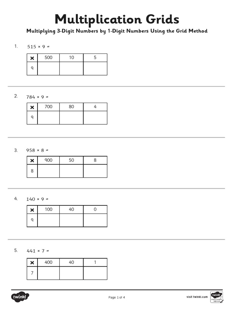 T2 M 1593 Multiplying 3 Digit Numbers by 1 Digit Numbers Using Grid ...