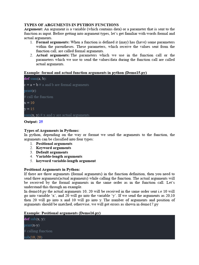 Types of Arguments in Python Functions | PDF