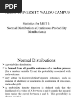 Ambo University Waliso Campus: Statistics For MGT I: Normal Distributions (Continuous Probability Distributions)