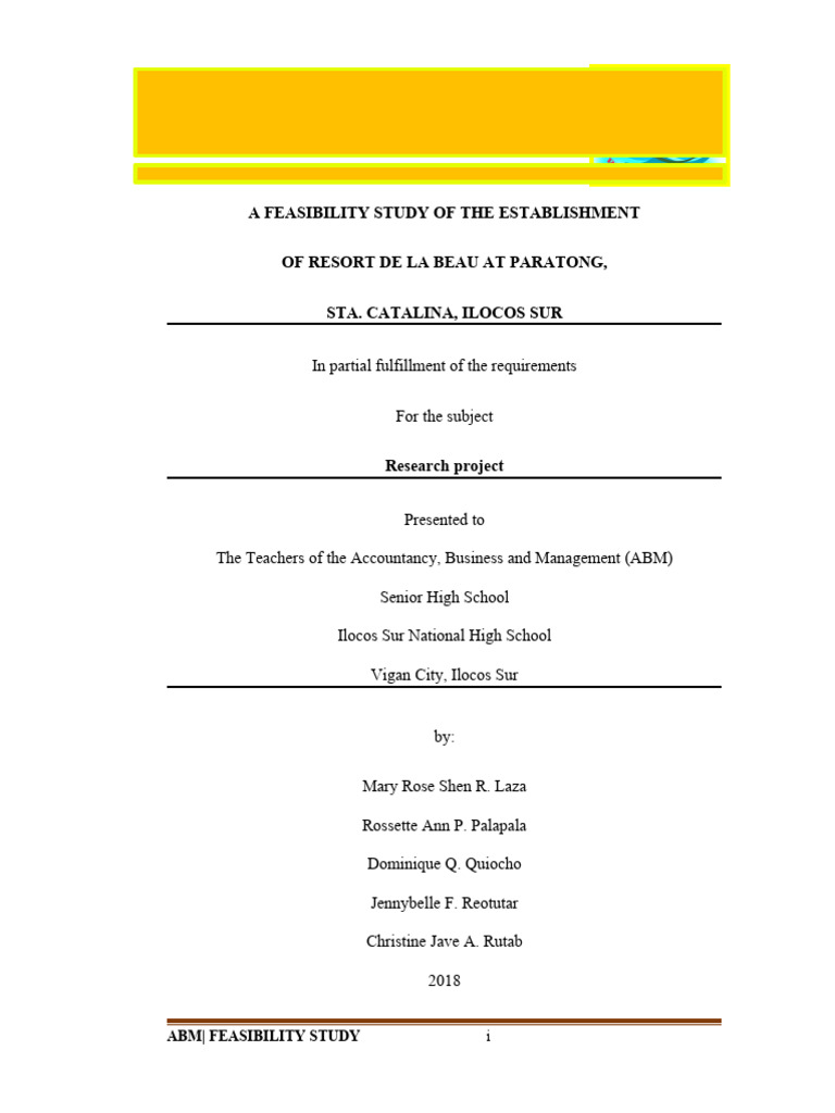 Part a feasibility study of the establishment of resort de la beau at