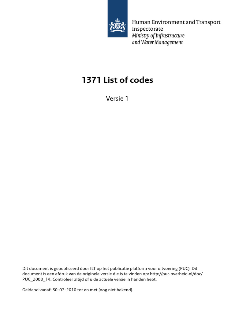 1371 List of Codes | PDF