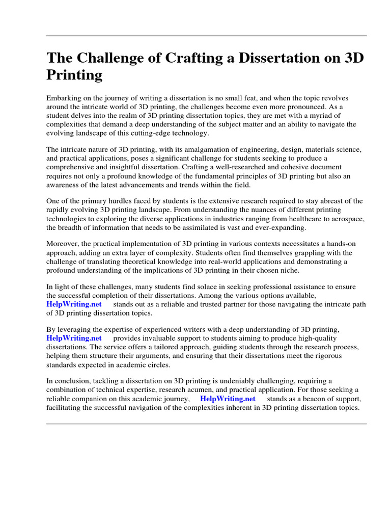 3d Printing Dissertation Topics | PDF | 3 D Printing | Printer (Computing)
