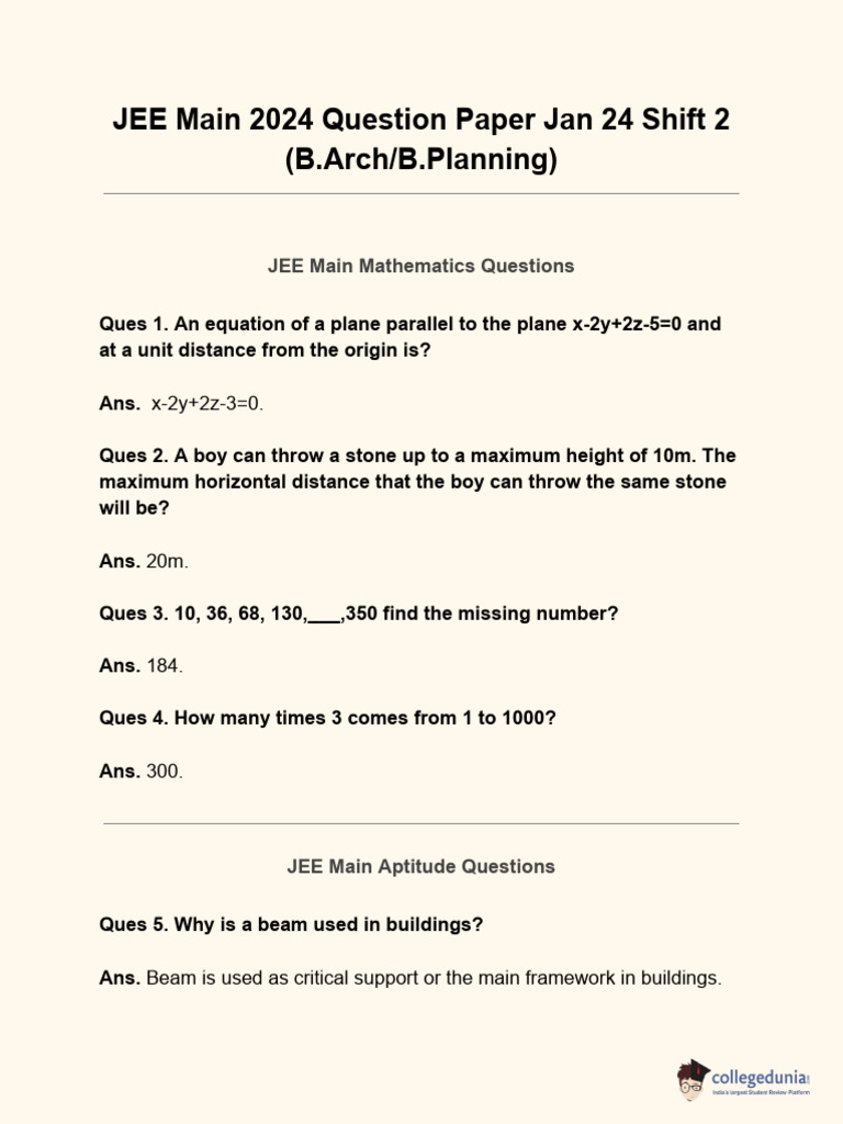 JEE Main 2024 Jan 24 Shift 2 Paper | PDF