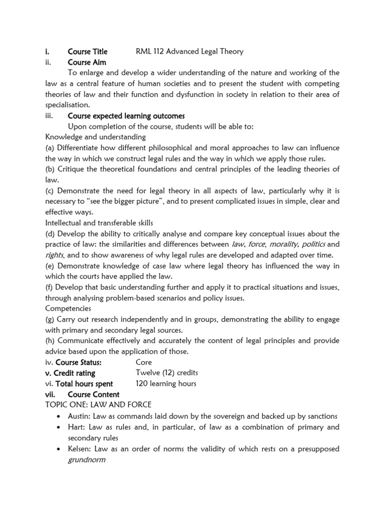 Advanced Legal Theory Course Overview | PDF | Jurisprudence | Theory