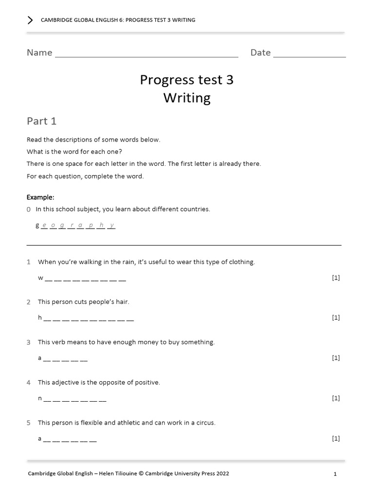 A2 Writing Progress Test 3 Pdf Linguistic Typology Linguistic