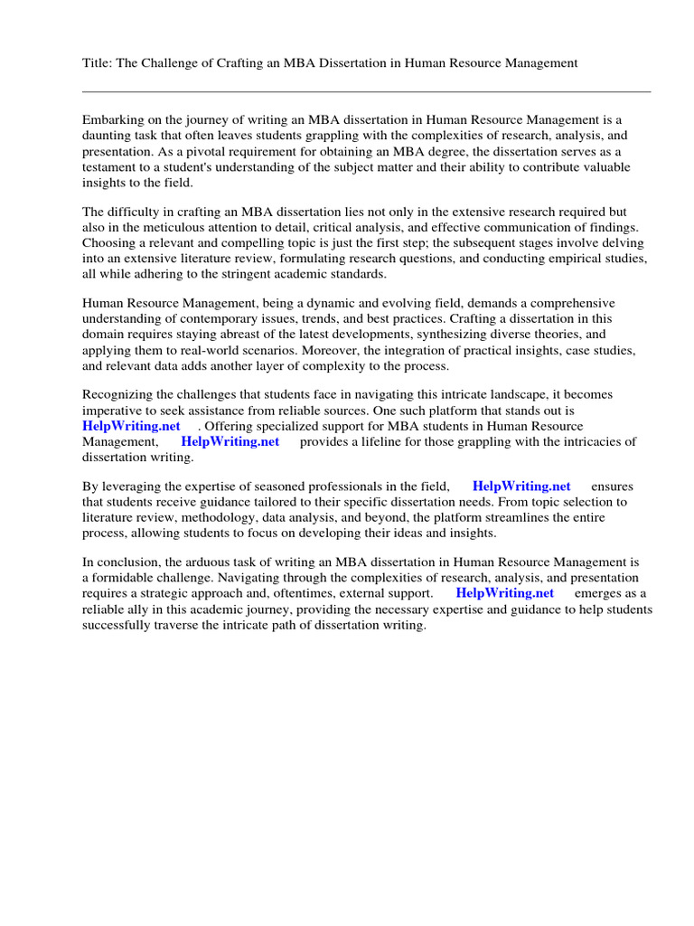 Mba Dissertation Topics Human Resource Management Pdf Human