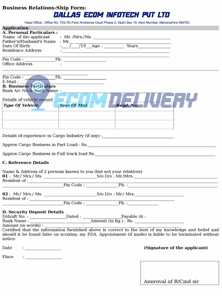 Ecom Delivery Franchise Form | PDF