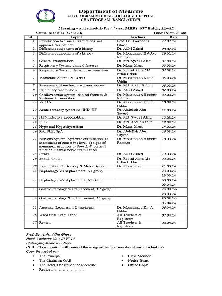 4Th Year Ward Roaster 63rd Batch | PDF | Respiratory Diseases ...