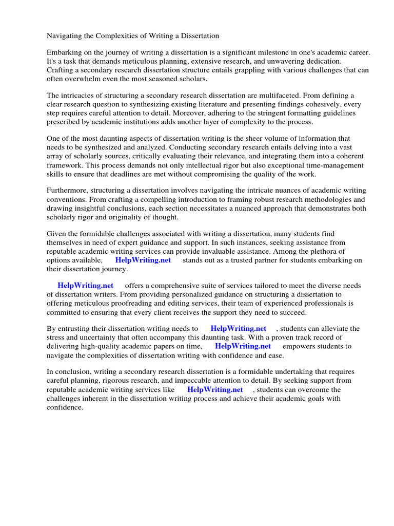 Secondary Research Dissertation Structure PDF Thesis Methodology