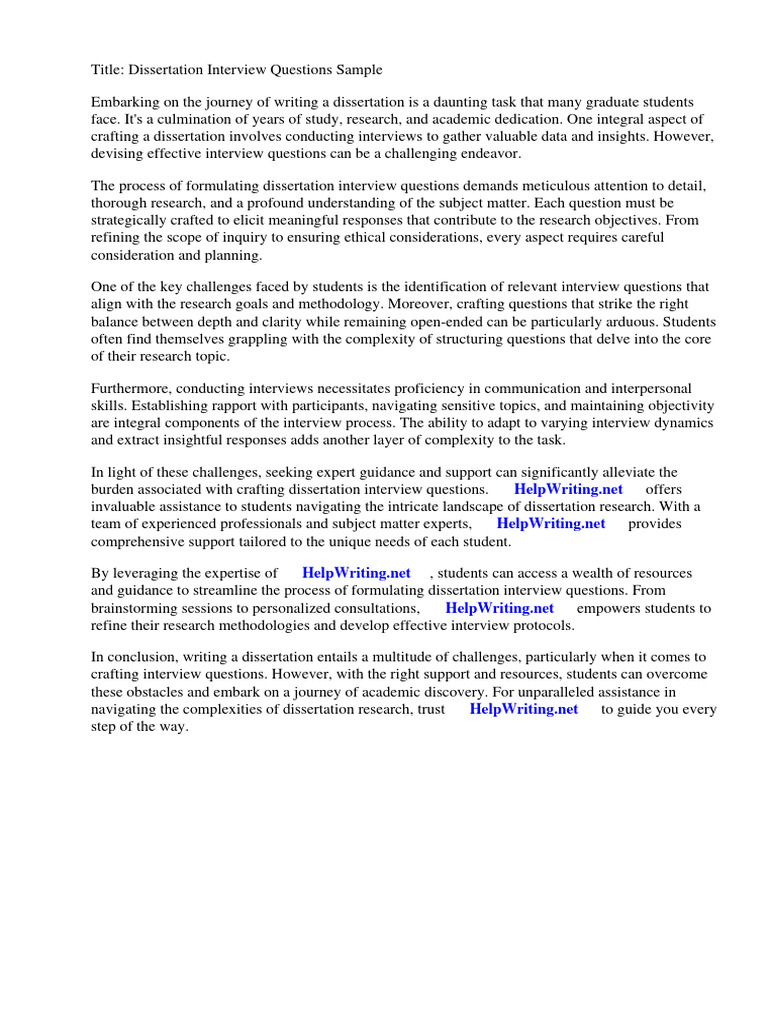 Dissertation Interview Questions Sample | PDF | Qualitative Research ...