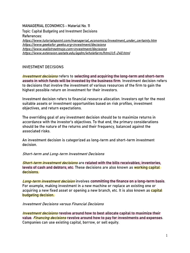 Capital Budgeting and Investment Decisions | PDF | Internal Rate Of ...
