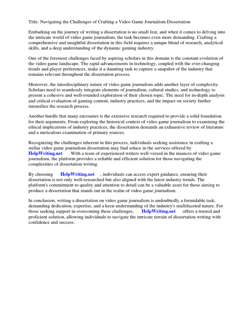Video Game Journalism Dissertation | PDF | Video Games | Video Game ...