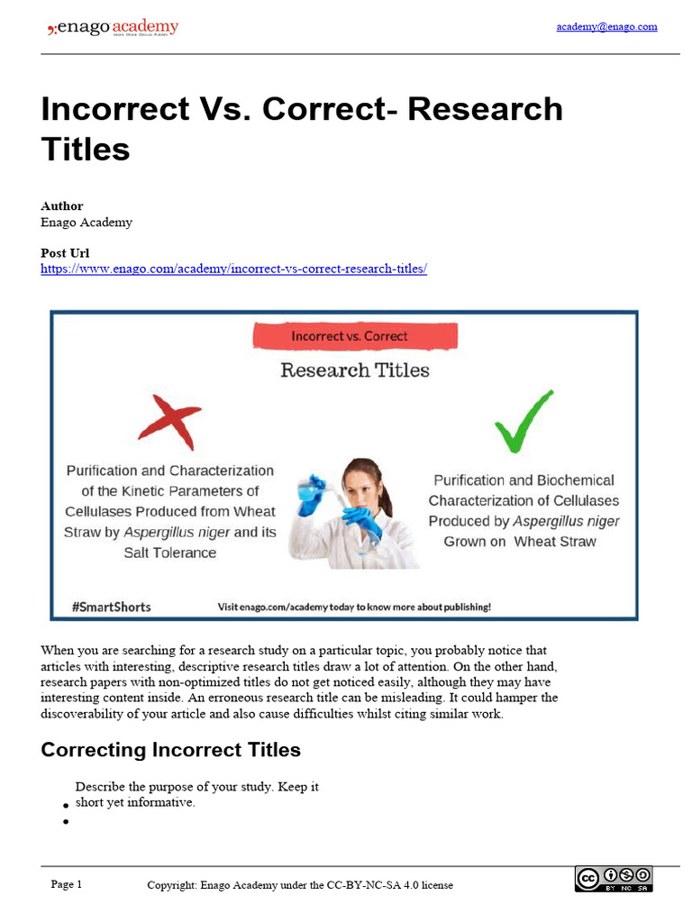 Incorrect vs. Correct - Research Titles | PDF