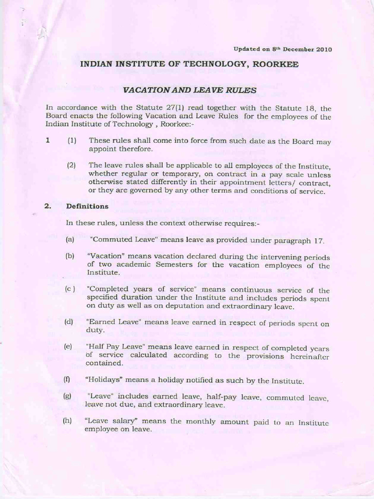 Vacation And Leave Rules Pdf