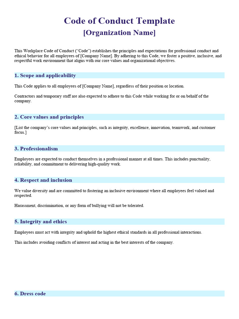 Employee Code of Conduct Template | PDF | Employment | Occupational ...
