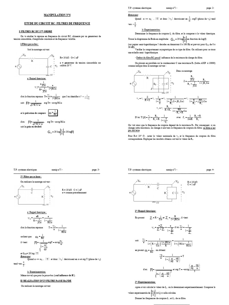 Étude des filtres RC passebas et passehaut PDF Filtre — free download