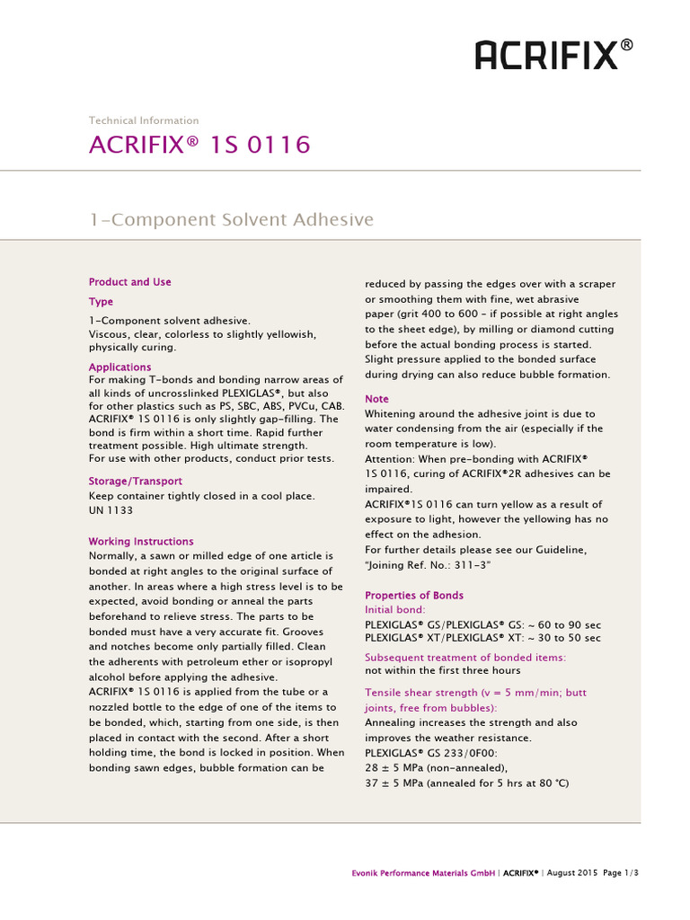 Acrifix® 1S 0116-En | PDF | Poly(Methyl Methacrylate) | Adhesive