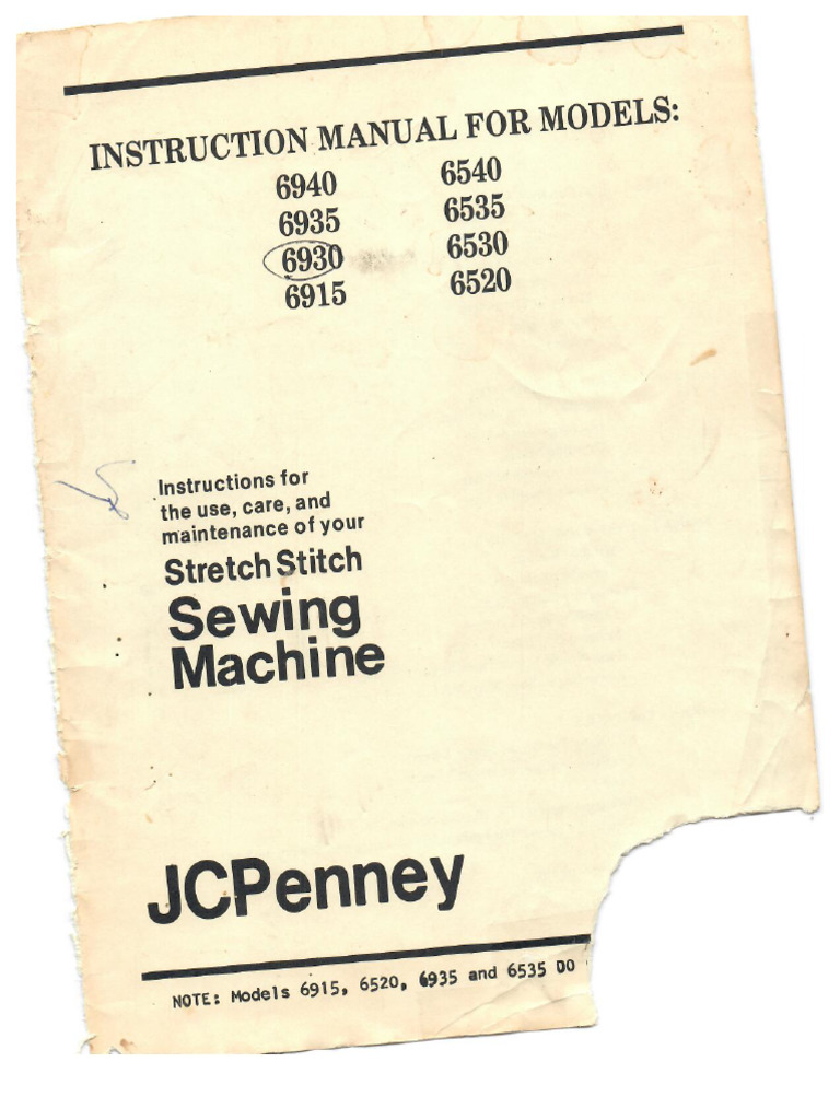 JC Penney 6940/6540 Sewing Machine Instruction Manual PDF